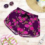 Purple Floral Flower Pattern Print Women's Shorts
