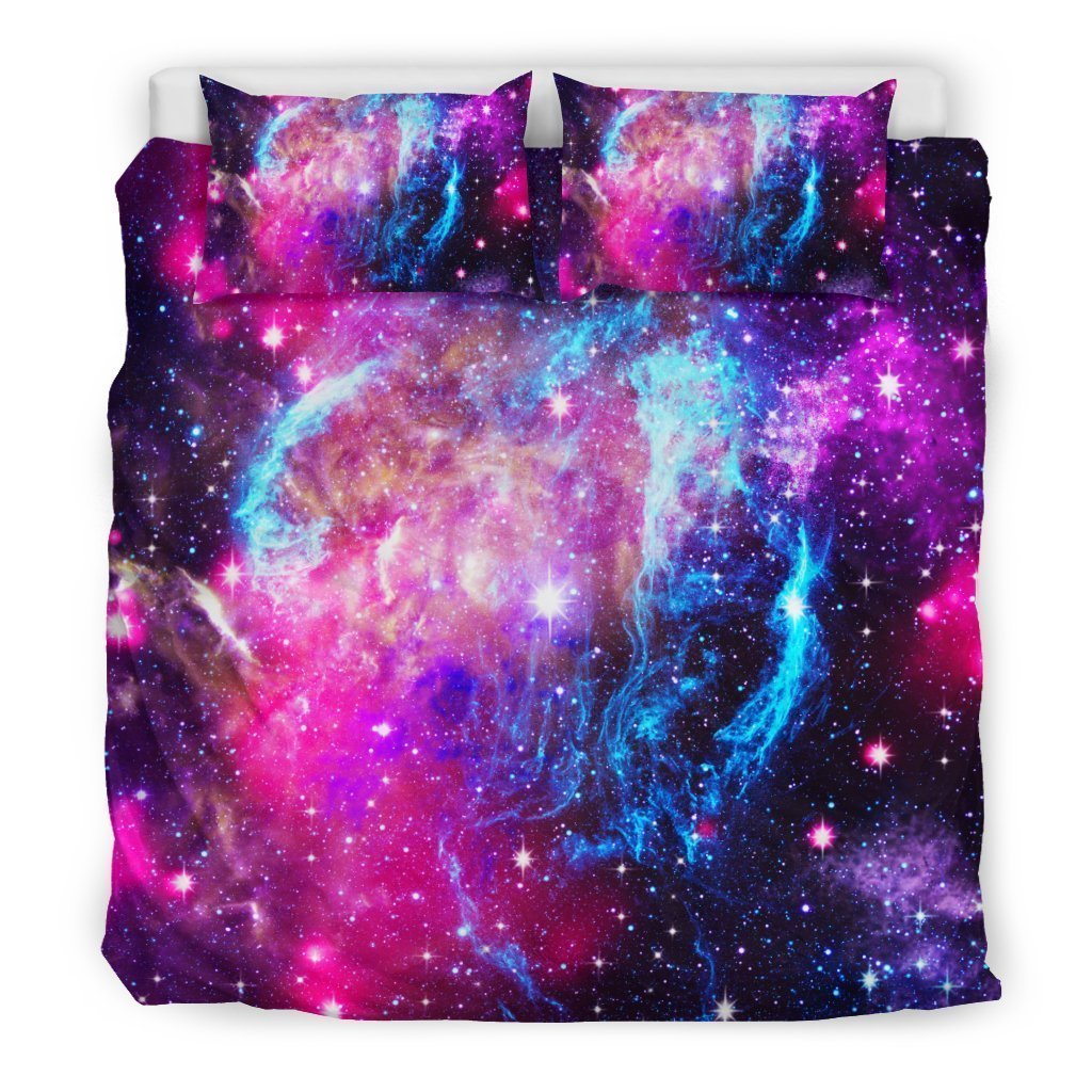 Purple Galaxy Space Blue Stardust Print Duvet Cover Bedding Set GearFrost