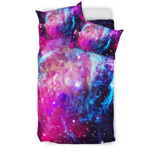 Purple Galaxy Space Blue Stardust Print Duvet Cover Bedding Set GearFrost