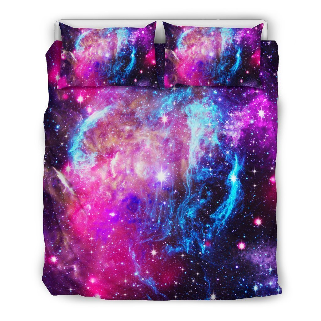 Purple Galaxy Space Blue Stardust Print Duvet Cover Bedding Set GearFrost