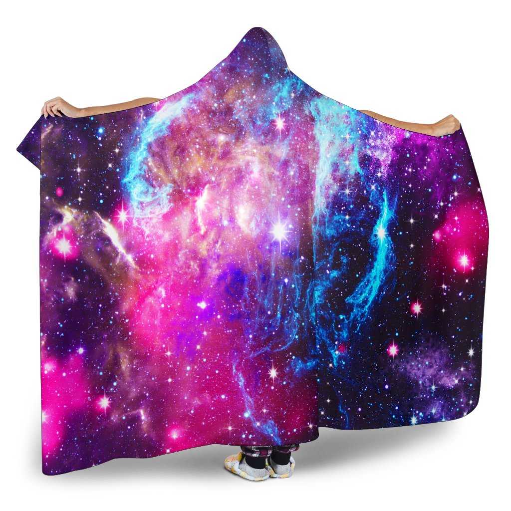 Purple Galaxy Space Blue Stardust Print Hooded Blanket GearFrost