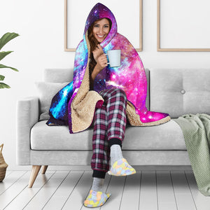 Purple Galaxy Space Blue Stardust Print Hooded Blanket GearFrost