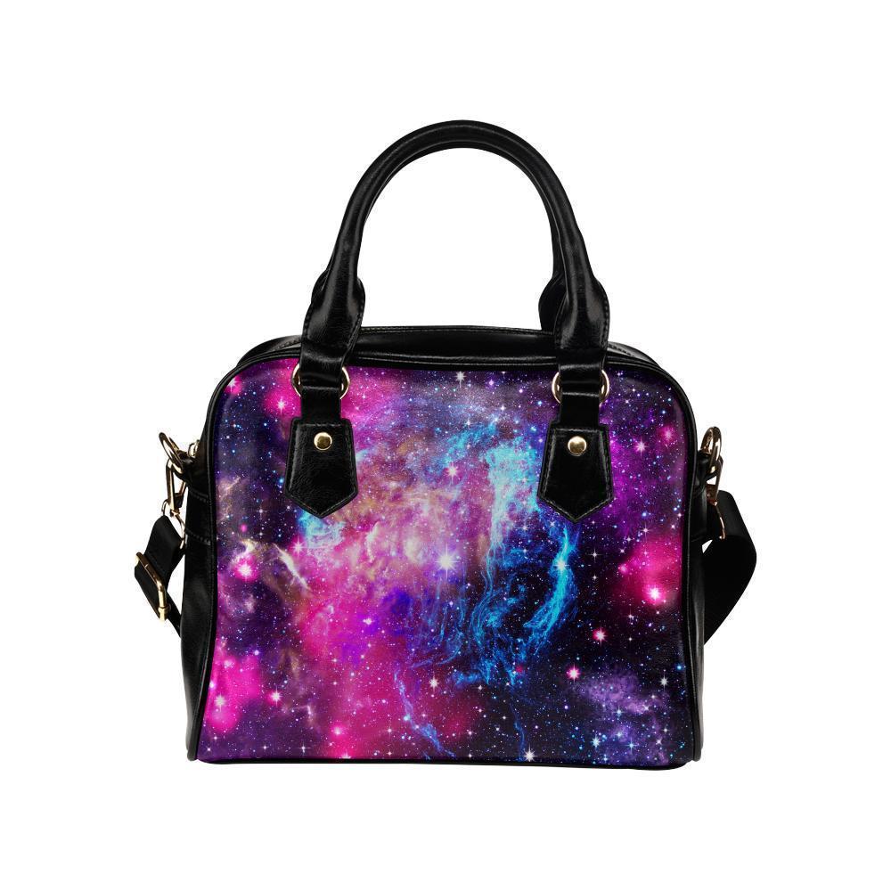 Purple Galaxy Space Blue Stardust Print Leather Shoulder Handbag GearFrost
