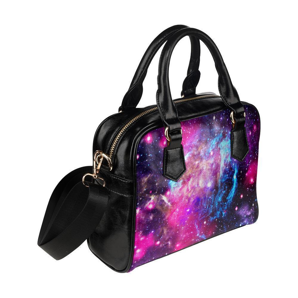 Purple Galaxy Space Blue Stardust Print Leather Shoulder Handbag GearFrost