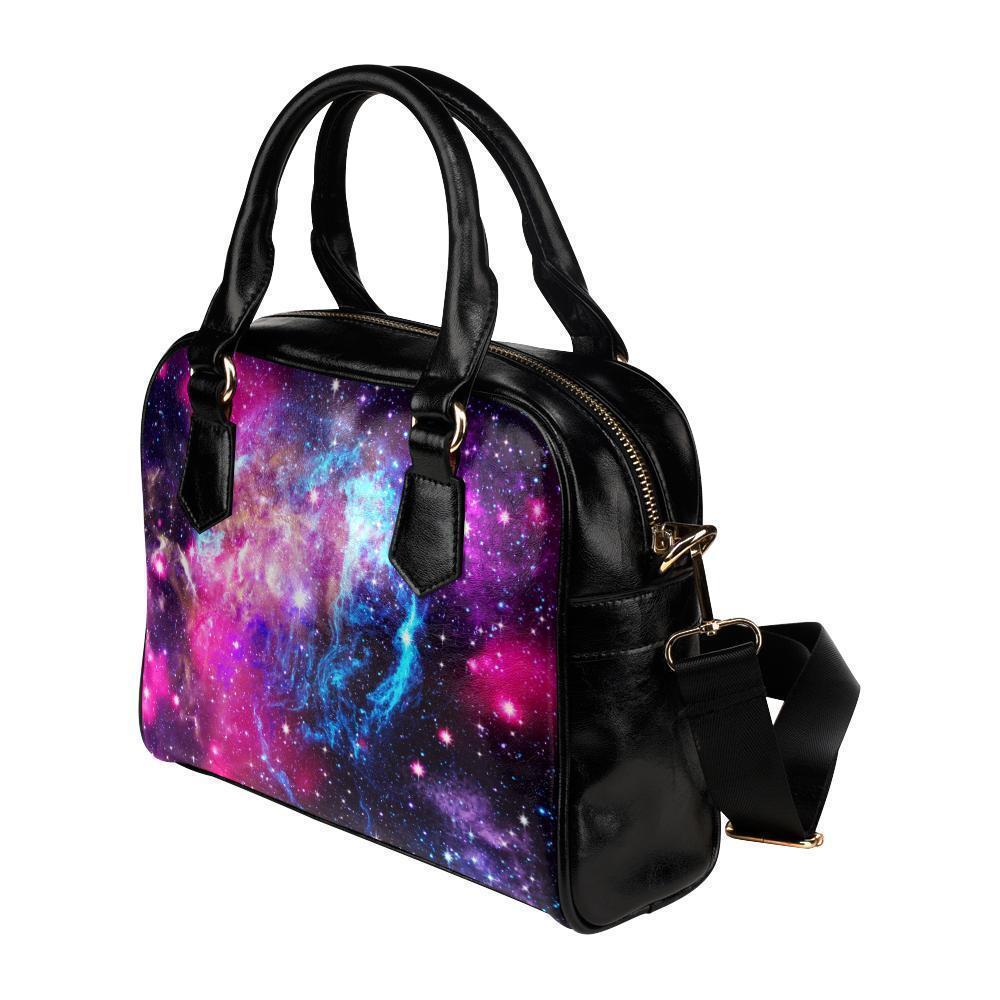 Purple Galaxy Space Blue Stardust Print Leather Shoulder Handbag GearFrost