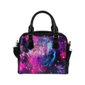 Purple Galaxy Space Blue Stardust Print Leather Shoulder Handbag