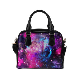 Purple Galaxy Space Blue Stardust Print Leather Shoulder Handbag GearFrost