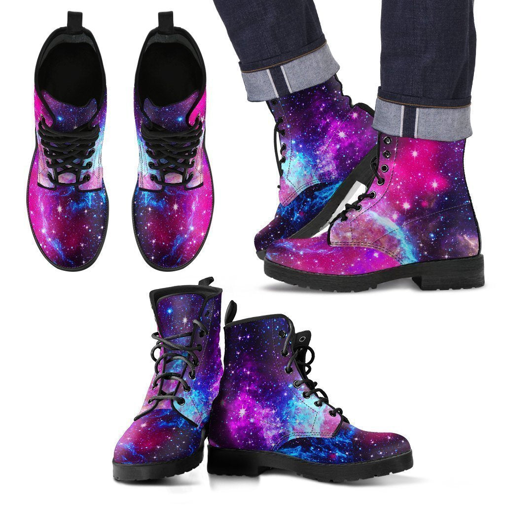 Purple Galaxy Space Blue Stardust Print Men's Boots GearFrost