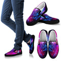 Purple Galaxy Space Blue Stardust Print Black Slip On Sneakers