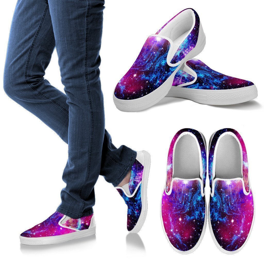 Purple Galaxy Space Blue Stardust Print Women's Slip On Shoes GearFrost