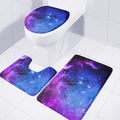 Purple Galaxy Space Blue Starfield Print 3 Piece Bath Mat Set