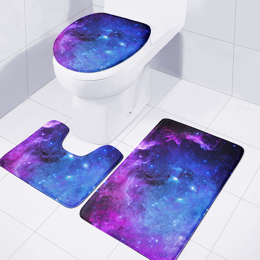 Purple Galaxy Space Blue Starfield Print 3 Piece Bath Mat Set