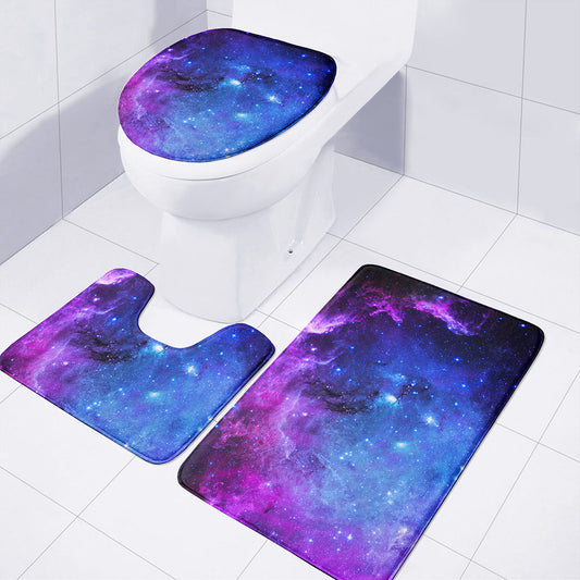 Purple Galaxy Space Blue Starfield Print 3 Piece Bath Mat Set