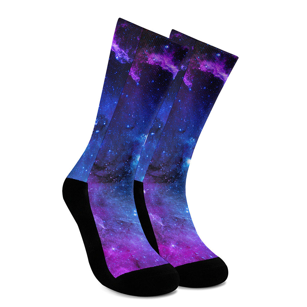 Purple Galaxy Space Blue Starfield Print Crew Socks