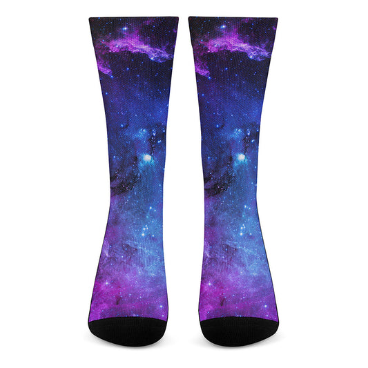 Purple Galaxy Space Blue Starfield Print Crew Socks