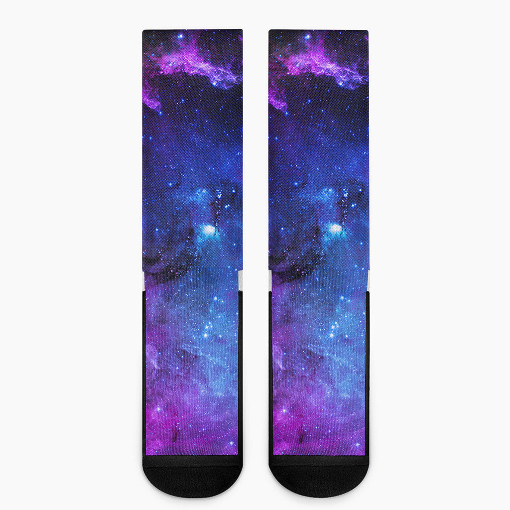 Purple Galaxy Space Blue Starfield Print Crew Socks