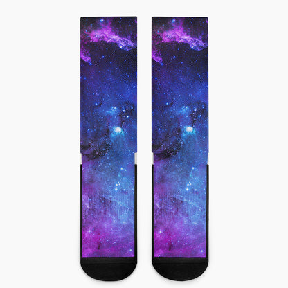 Purple Galaxy Space Blue Starfield Print Crew Socks