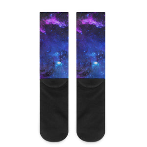 Purple Galaxy Space Blue Starfield Print Crew Socks