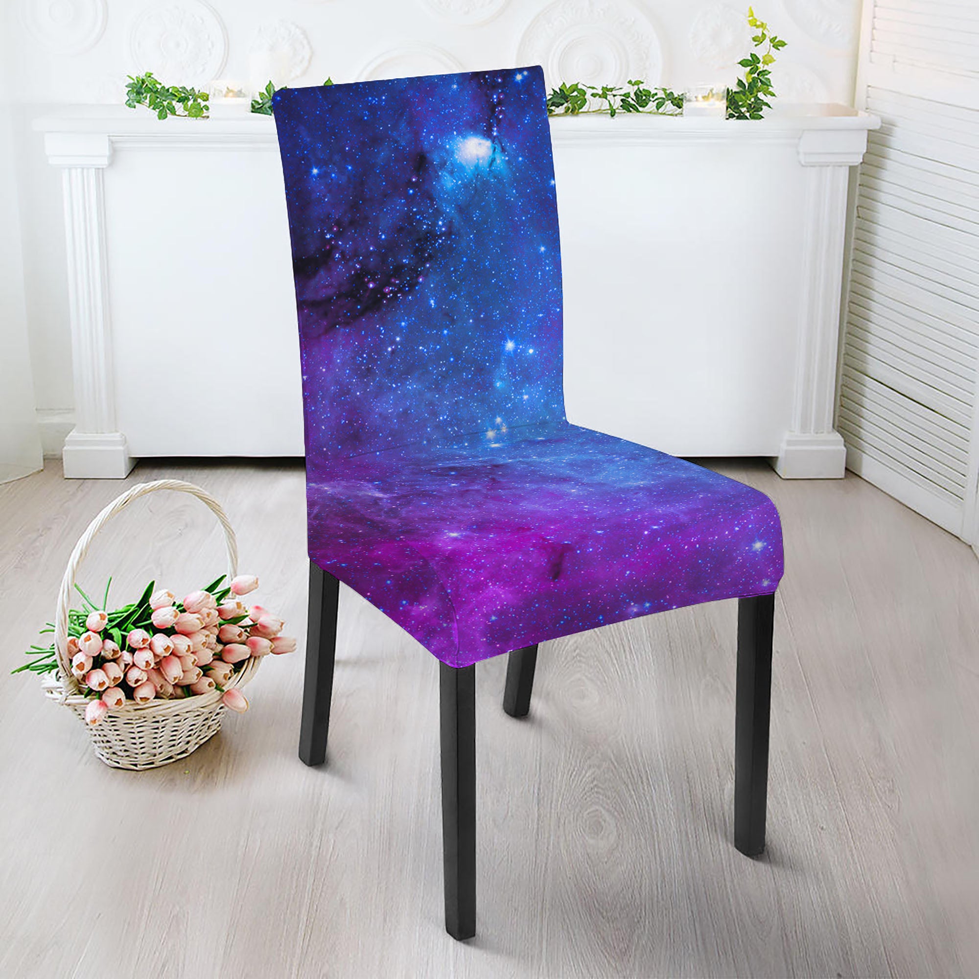 Purple Galaxy Space Blue Starfield Print Dining Chair Slipcover