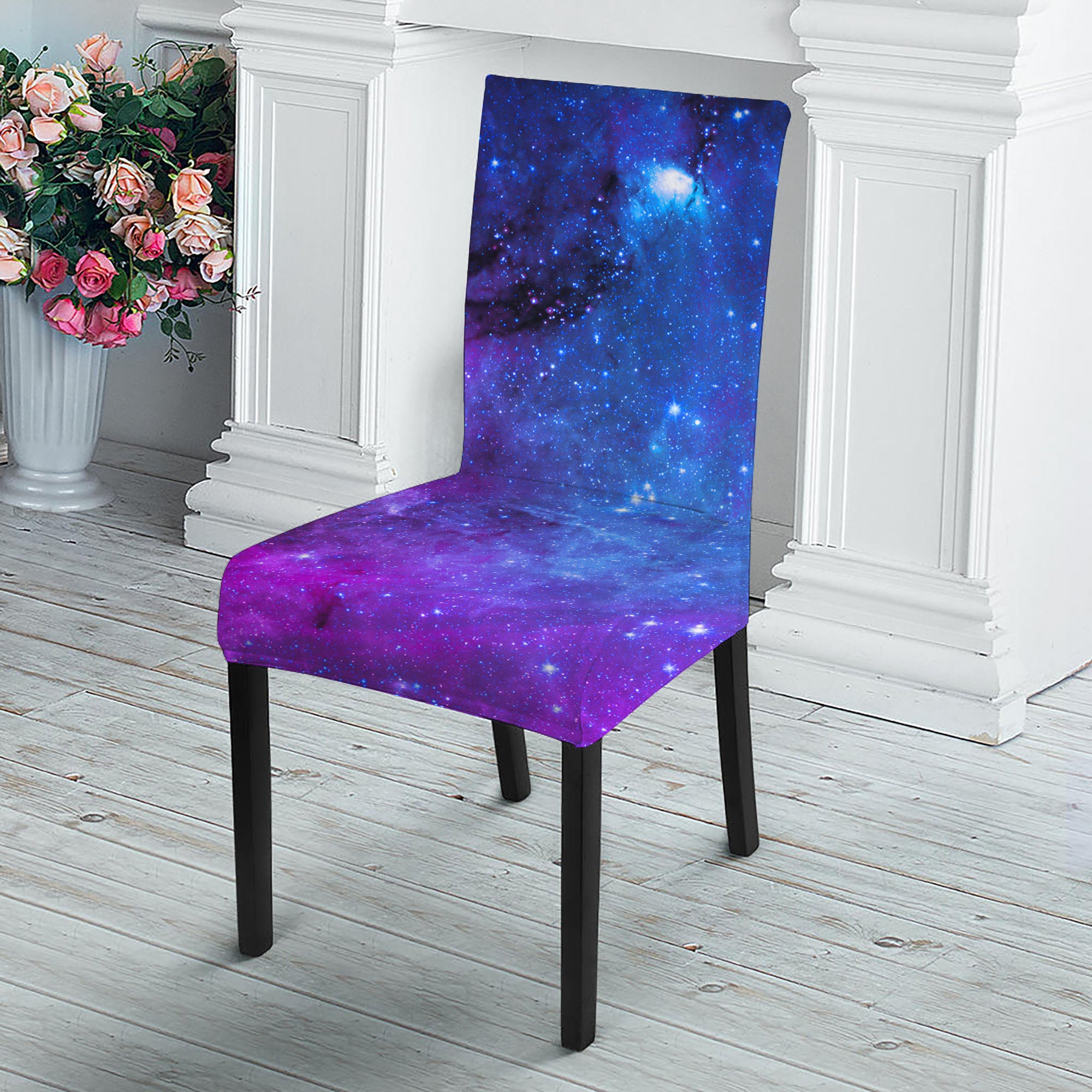 Purple Galaxy Space Blue Starfield Print Dining Chair Slipcover