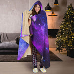 Purple Galaxy Space Blue Starfield Print Hooded Blanket