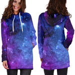 Purple Galaxy Space Blue Starfield Print Hoodie Dress GearFrost