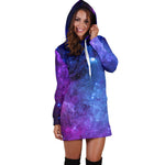 Purple Galaxy Space Blue Starfield Print Hoodie Dress GearFrost