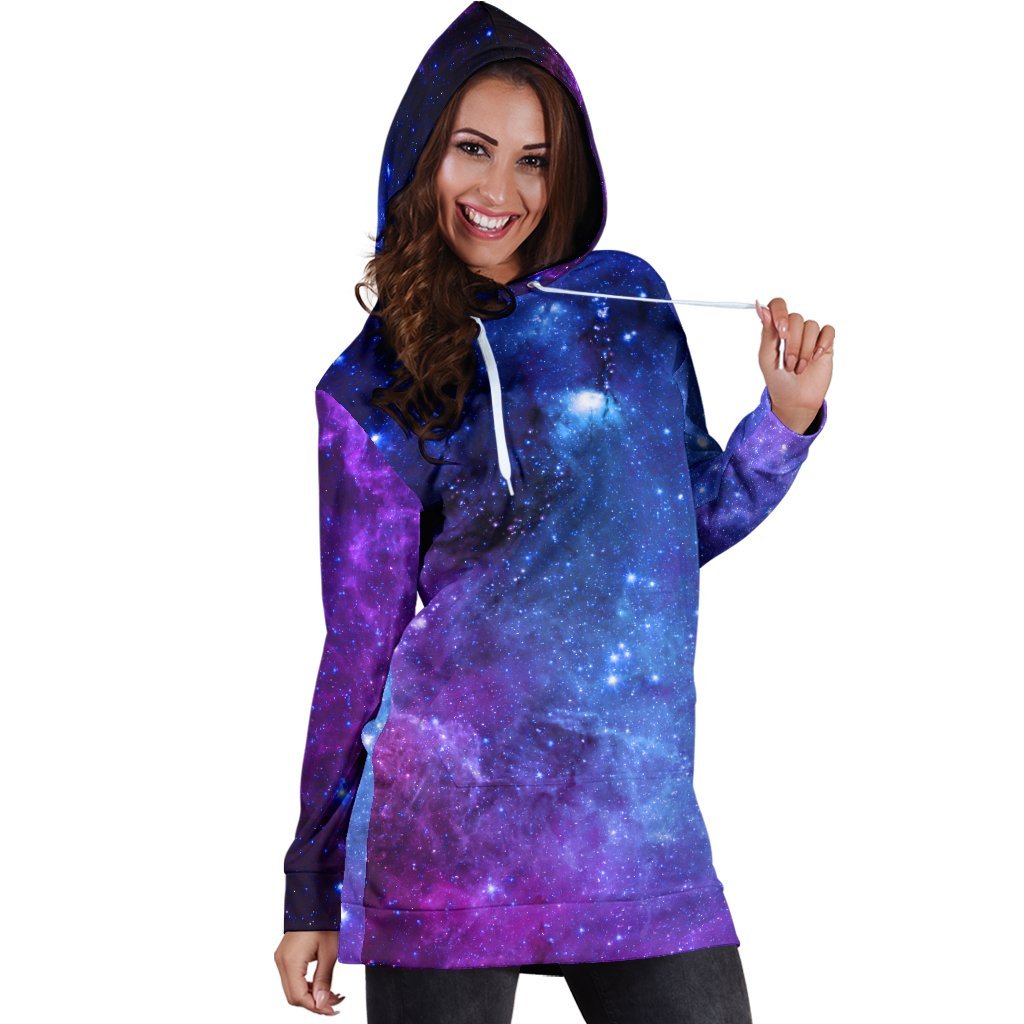 Purple Galaxy Space Blue Starfield Print Hoodie Dress GearFrost