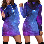 Purple Galaxy Space Blue Starfield Print Hoodie Dress GearFrost