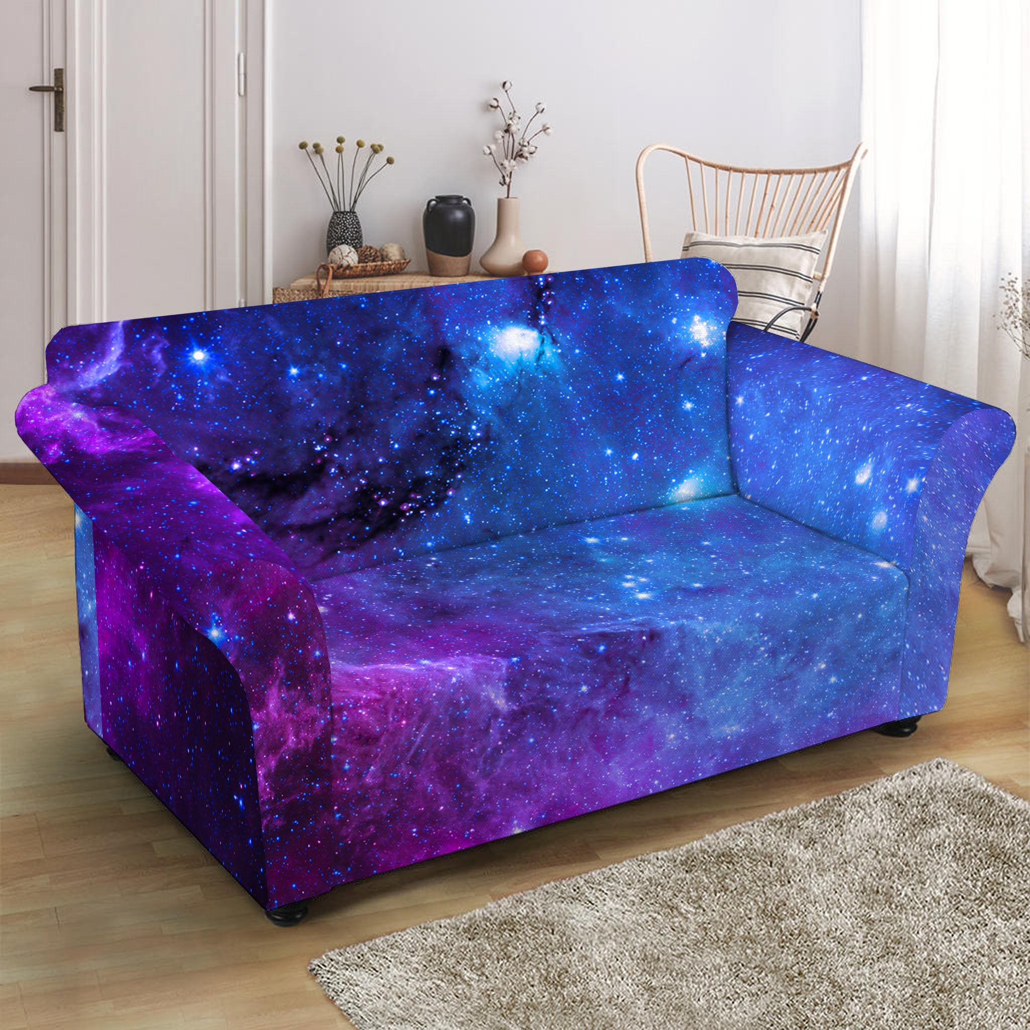 Purple Galaxy Space Blue Starfield Print Loveseat Slipcover