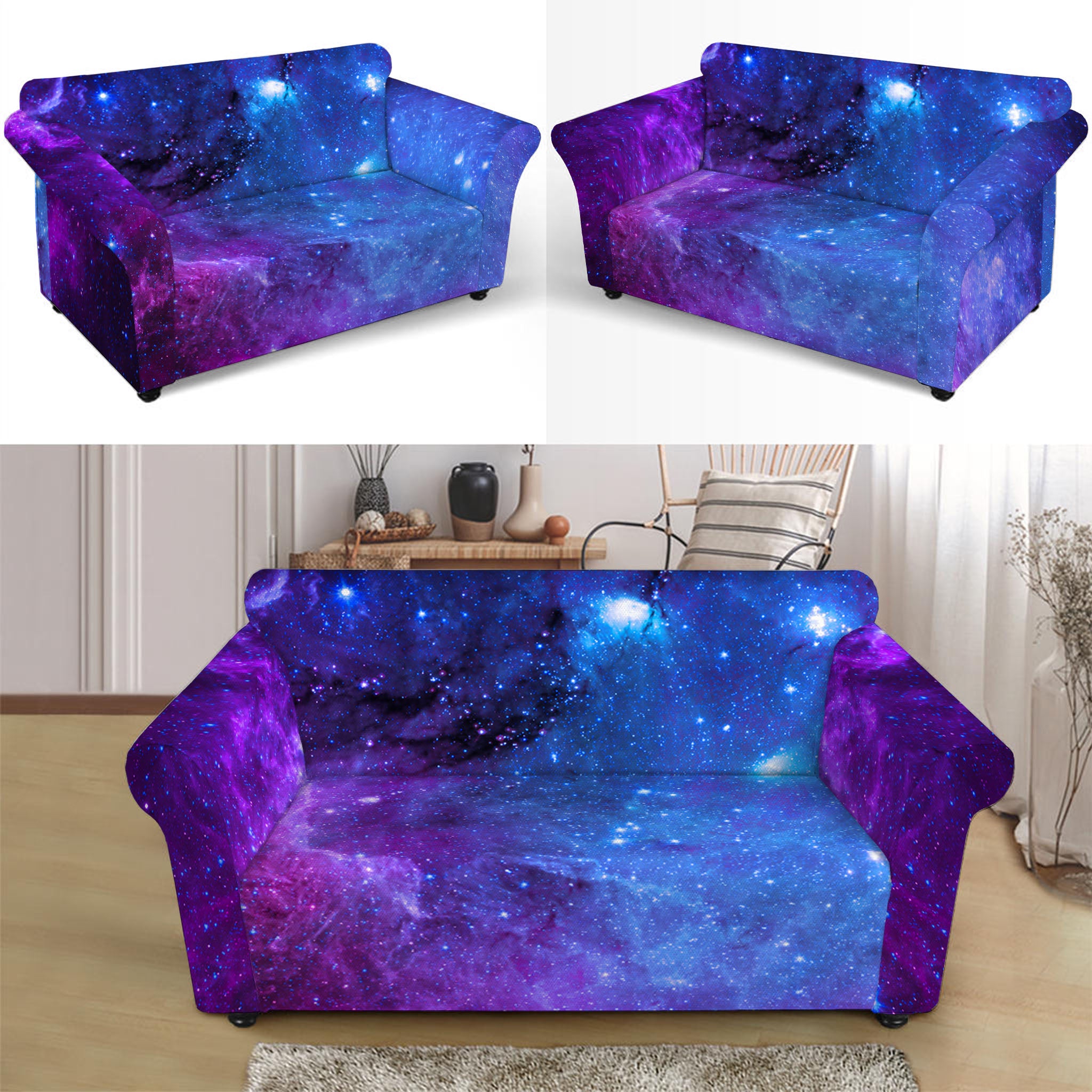 Purple Galaxy Space Blue Starfield Print Loveseat Slipcover