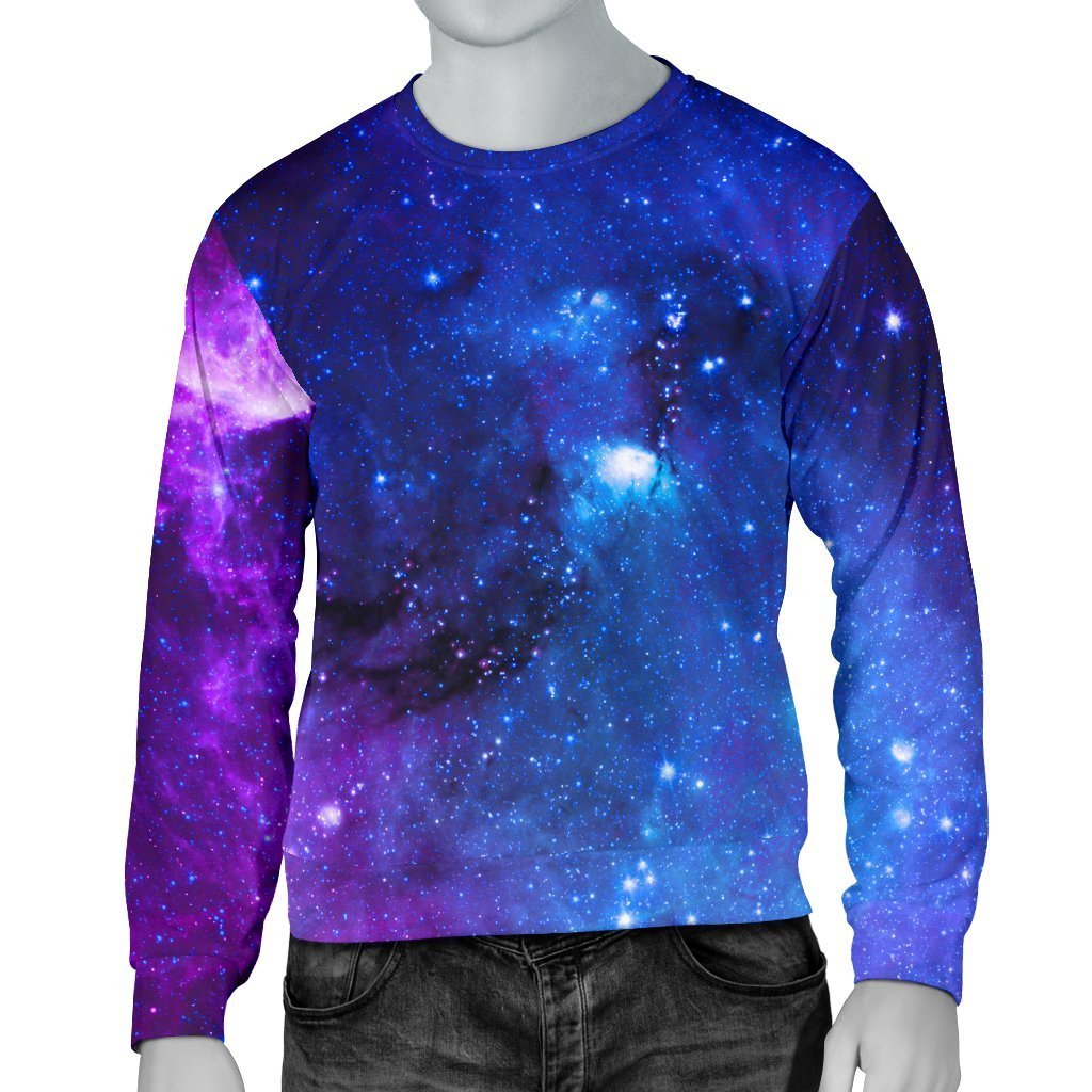 Purple Galaxy Space Blue Starfield Print Men's Crewneck Sweatshirt GearFrost