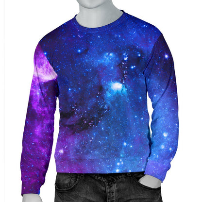 Purple Galaxy Space Blue Starfield Print Men's Crewneck Sweatshirt GearFrost