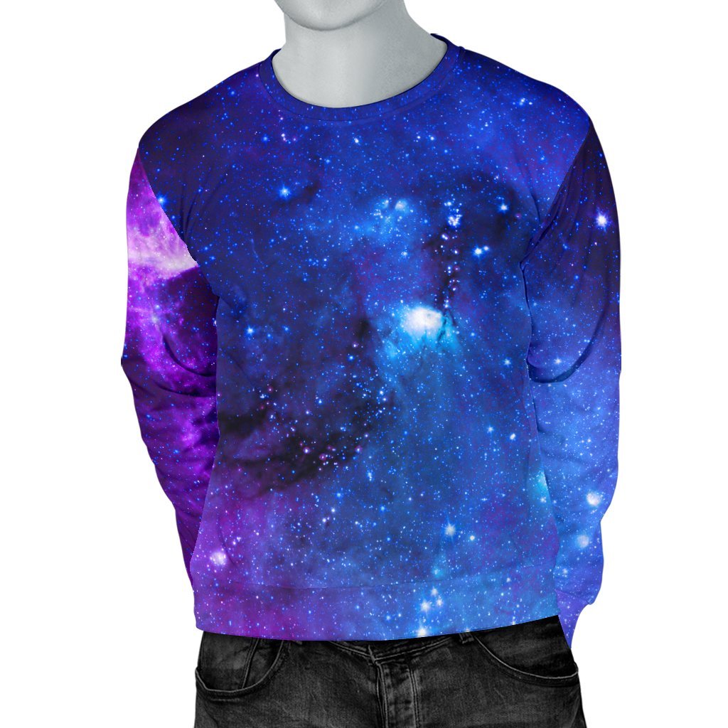 Purple Galaxy Space Blue Starfield Print Men's Crewneck Sweatshirt GearFrost