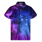 Purple Galaxy Space Blue Starfield Print Men's Short Sleeve Shirt