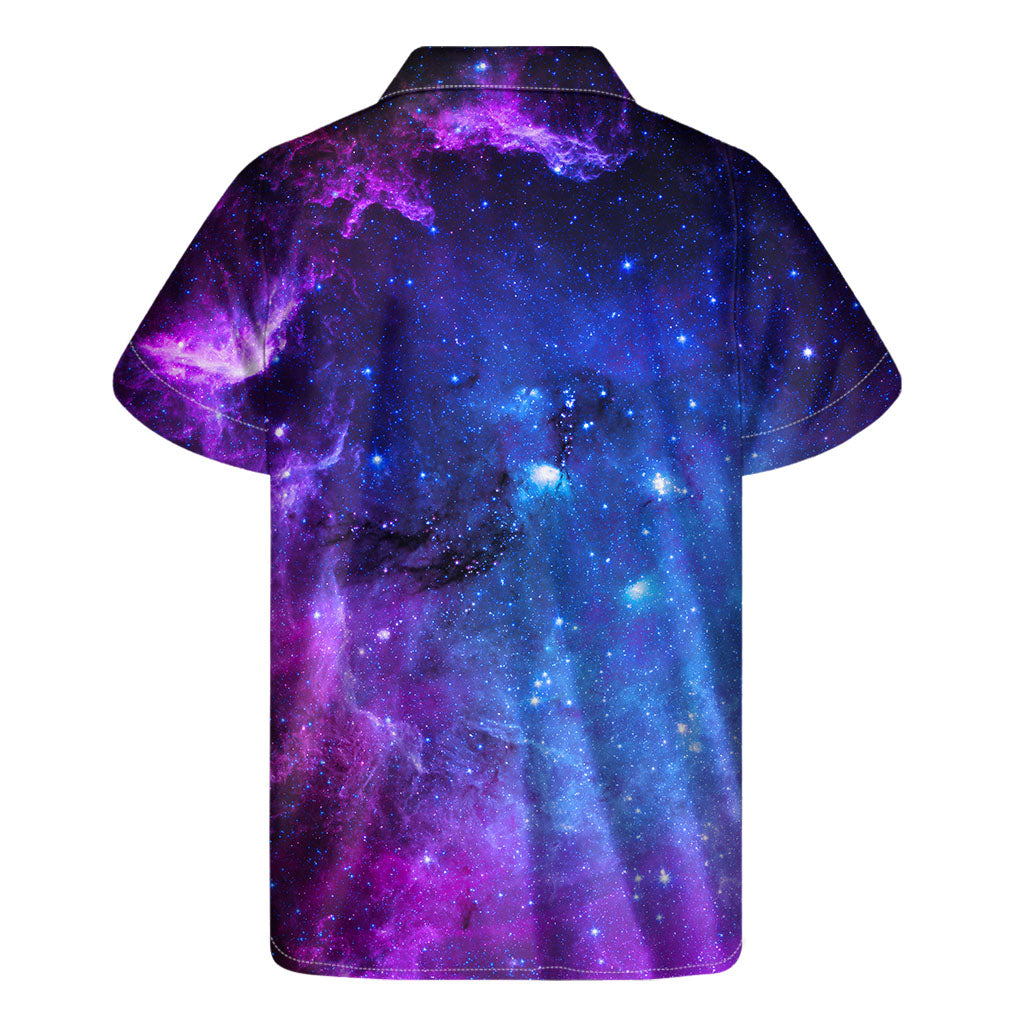 Purple Galaxy Space Blue Starfield Print Men's Short Sleeve Shirt