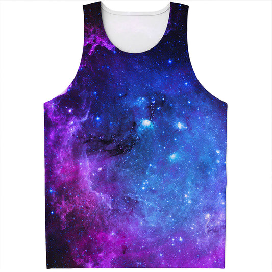 Purple Galaxy Space Blue Starfield Print Men's Tank Top