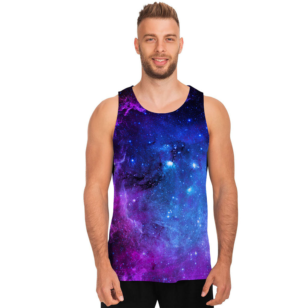 Purple Galaxy Space Blue Starfield Print Men's Tank Top