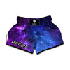 Purple Galaxy Space Blue Starfield Print Muay Thai Boxing Shorts