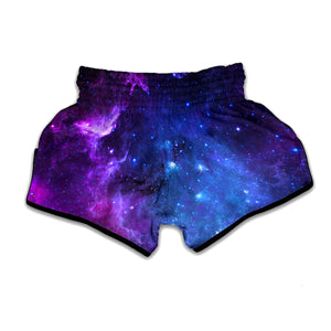 Purple Galaxy Space Blue Starfield Print Muay Thai Boxing Shorts