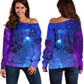 Purple Galaxy Space Blue Starfield Print Off The Shoulder Sweatshirt