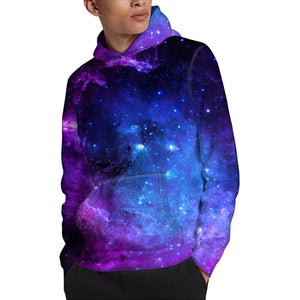 Purple Galaxy Space Blue Starfield Print Pullover Hoodie