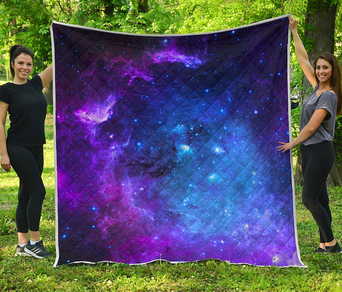 Purple Galaxy Space Blue Starfield Print Quilt