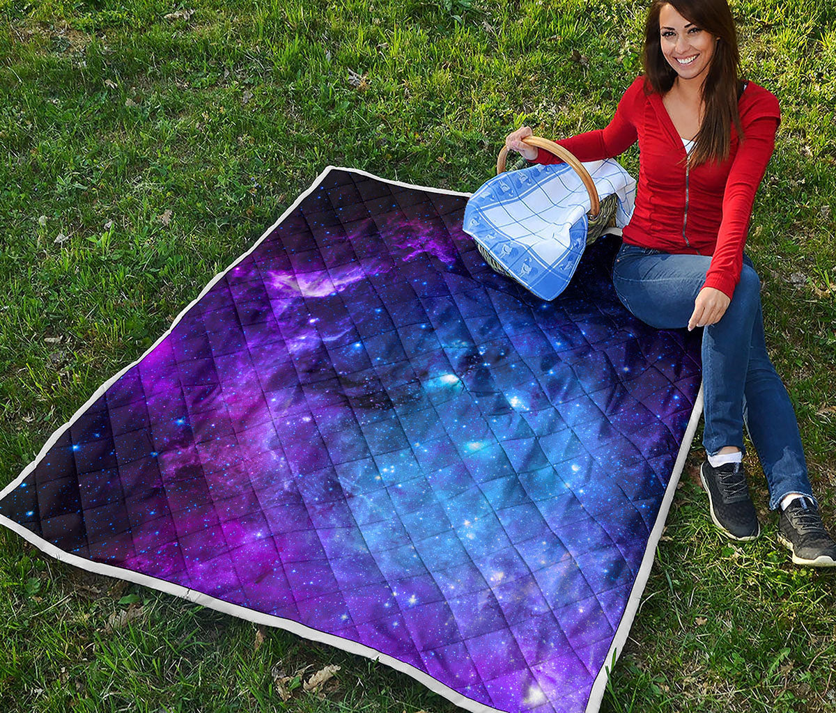 Purple Galaxy Space Blue Starfield Print Quilt