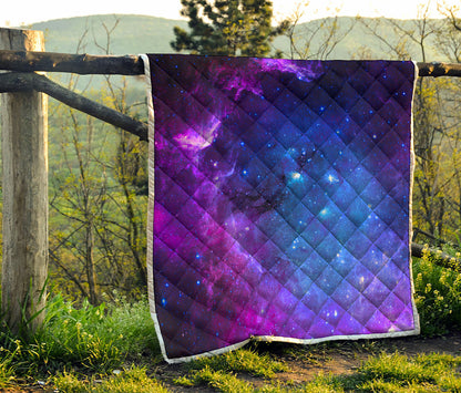 Purple Galaxy Space Blue Starfield Print Quilt
