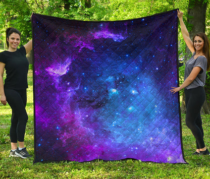 Purple Galaxy Space Blue Starfield Print Quilt
