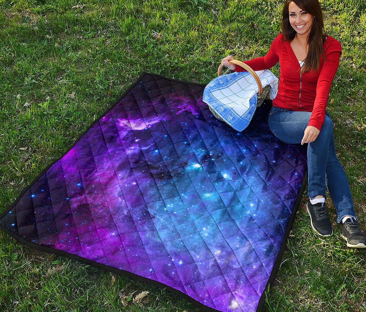 Purple Galaxy Space Blue Starfield Print Quilt