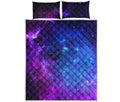 Purple Galaxy Space Blue Starfield Print Quilt Bed Set