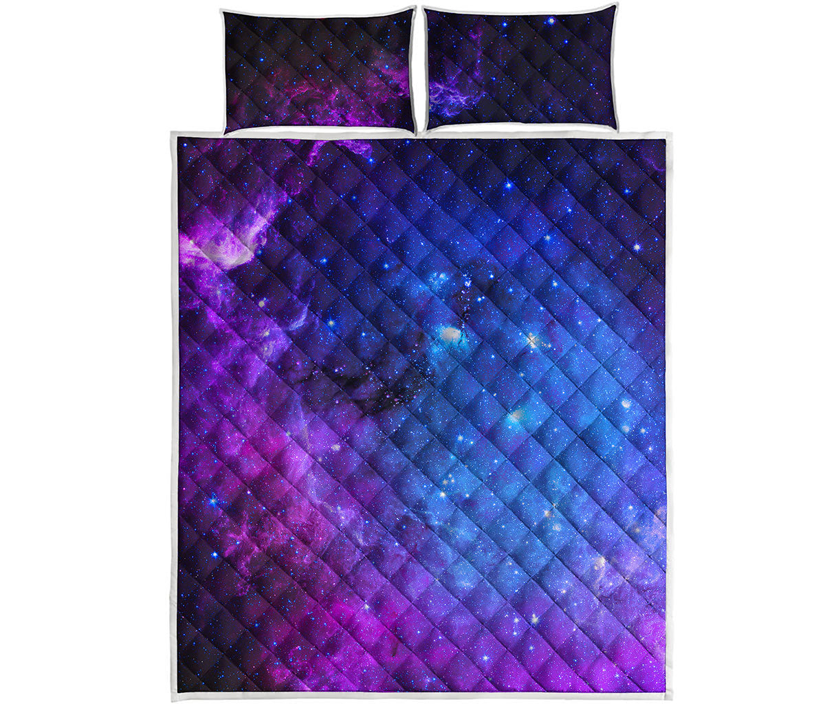 Purple Galaxy Space Blue Starfield Print Quilt Bed Set
