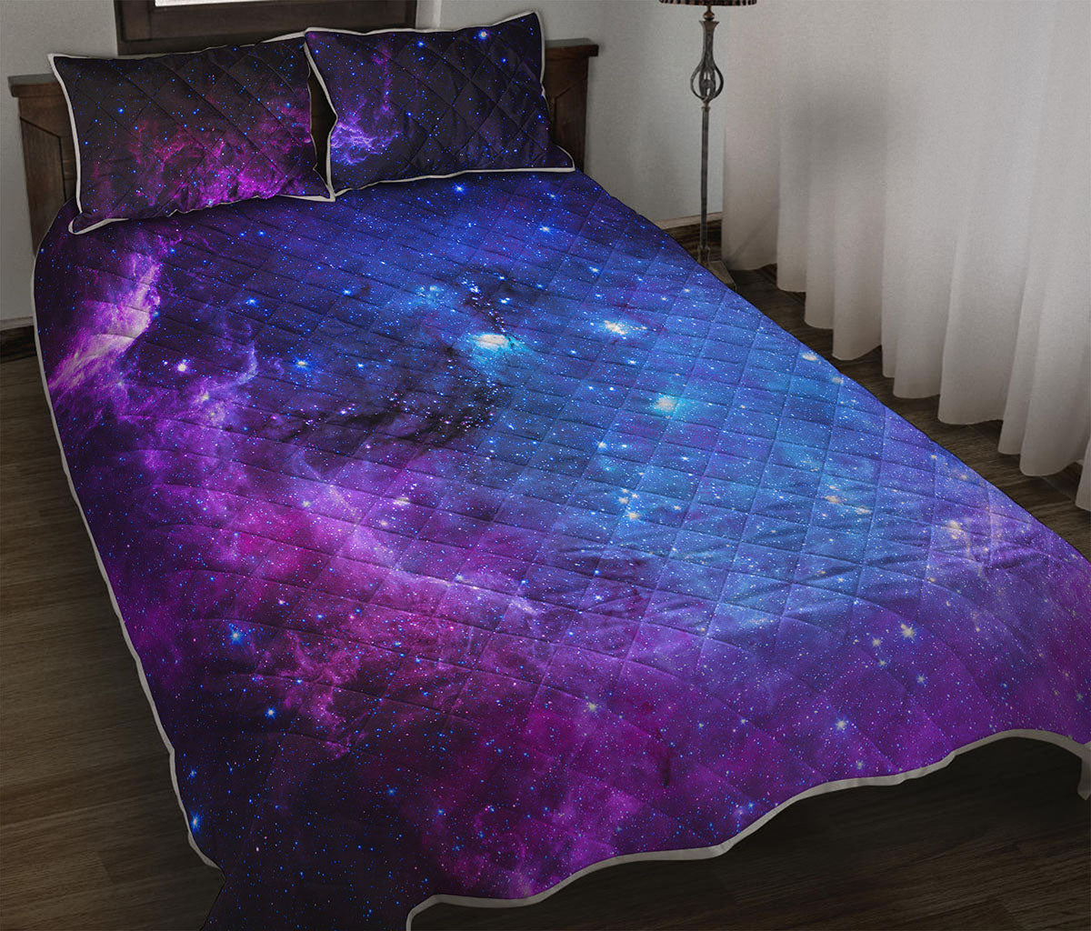 Purple Galaxy Space Blue Starfield Print Quilt Bed Set